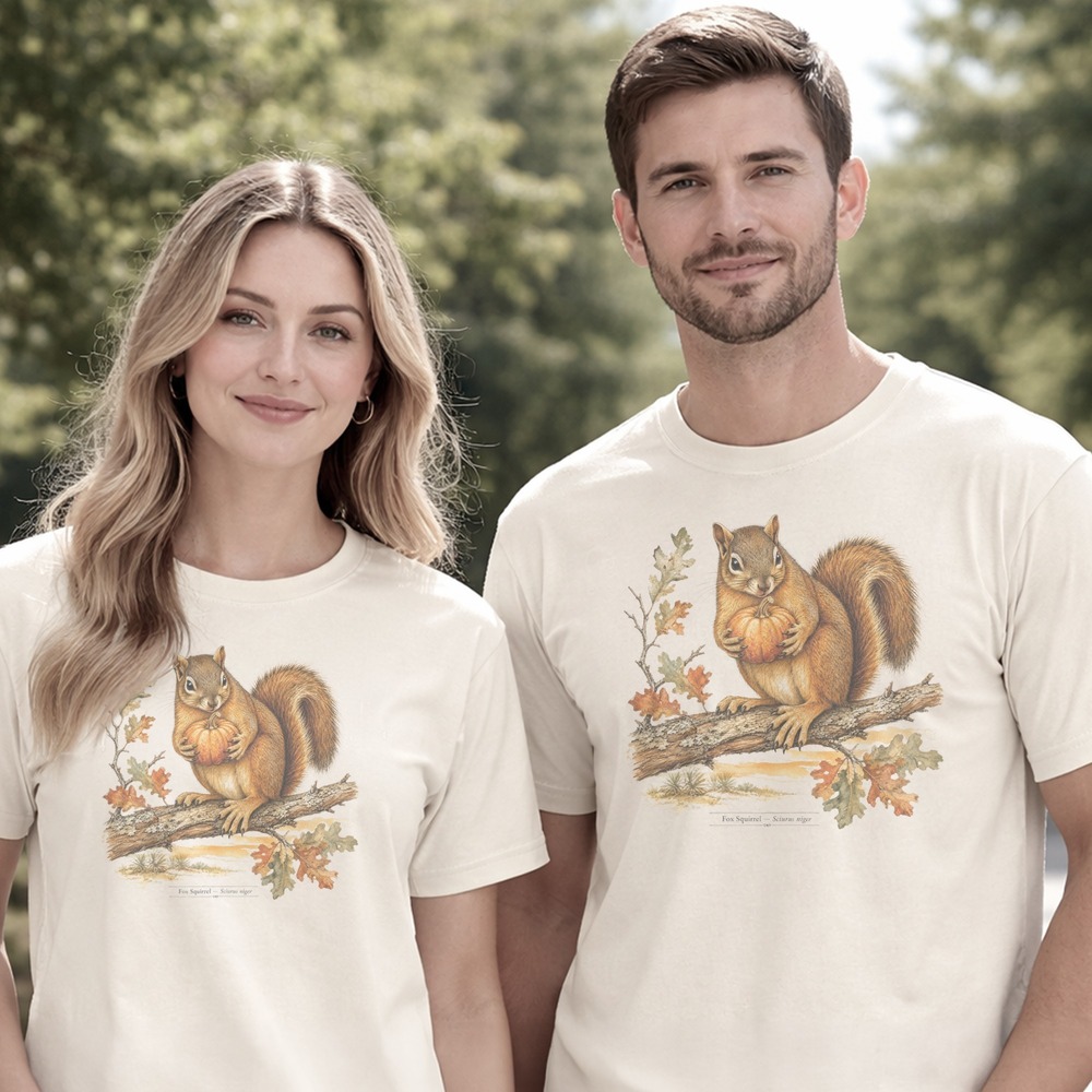 Fox Squirrel Clutching a Pumpkin in Autumn Tee
